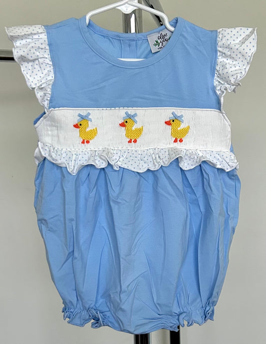 Light Blue and Bitty Dots Smocked Duck Trio