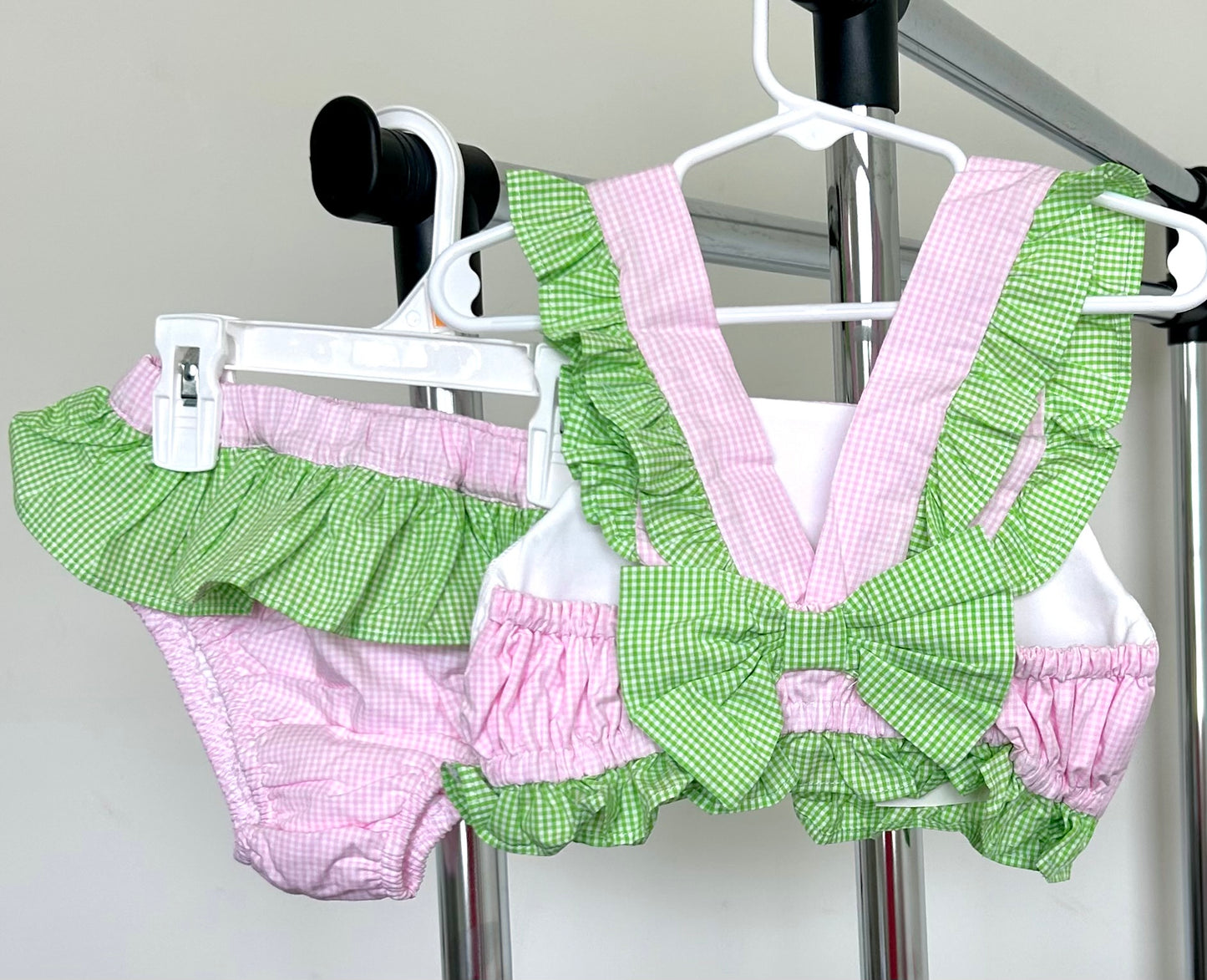 Pink and Green Micro Gingham Jellyfish and Seahorse Trio Swim