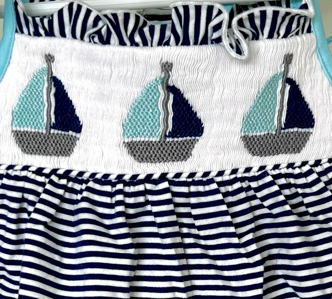 Light Teal and Deep Ocean Blue Smocked Sailboat Trio