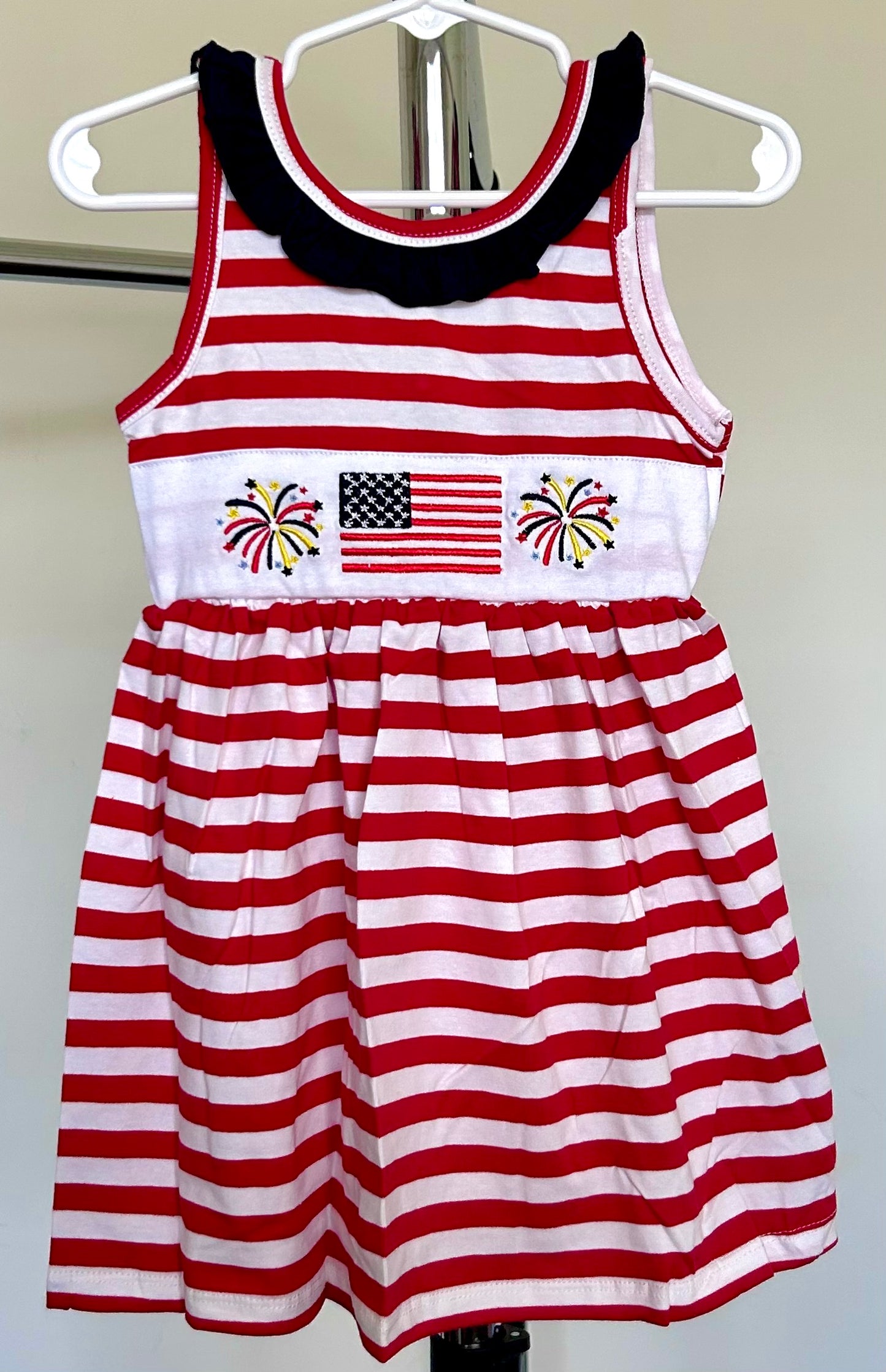 Red Stripes and Navy Neckline Fireworks and Flag Trio