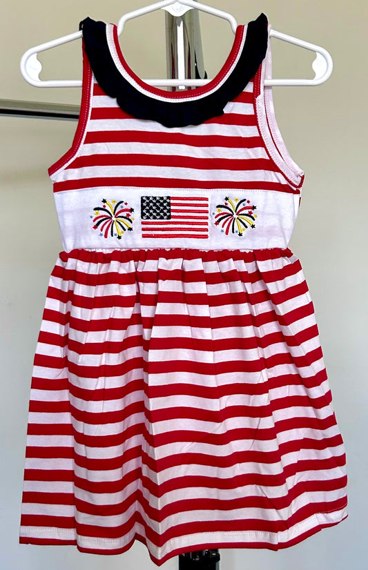 Red Stripes and Navy Neckline Fireworks and Flag Trio