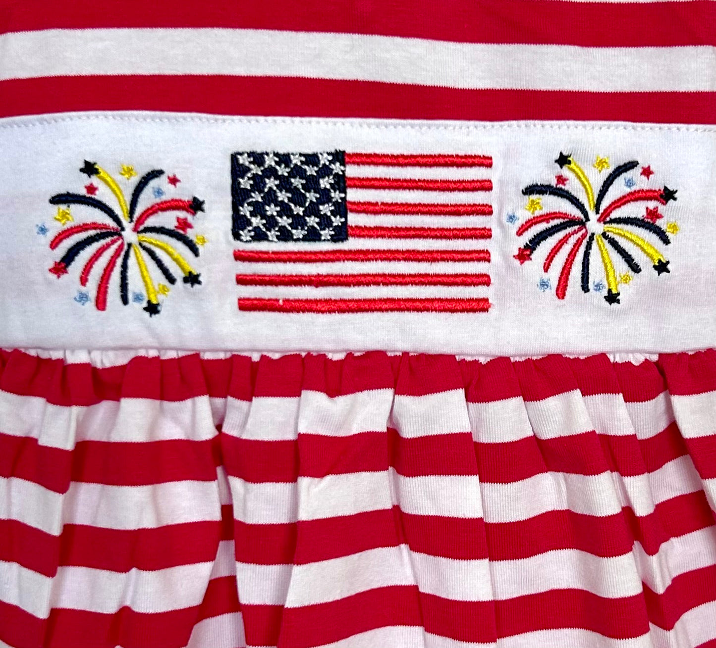Red Stripes and Navy Neckline Fireworks and Flag Trio