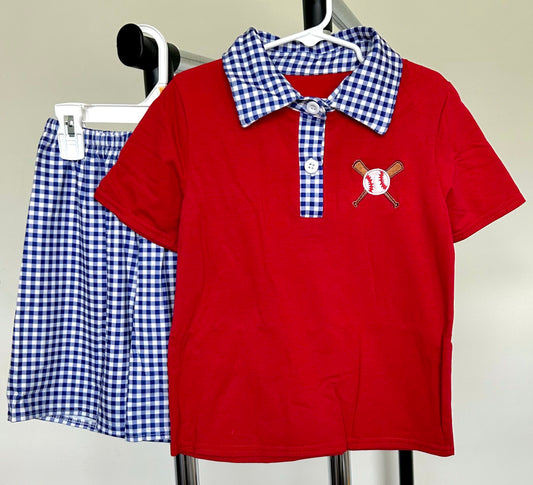 Red and Royal Gingham Baseball and Bats