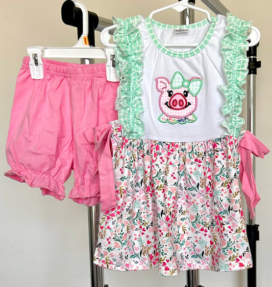 Mint Gingham and Pink Floral Pig