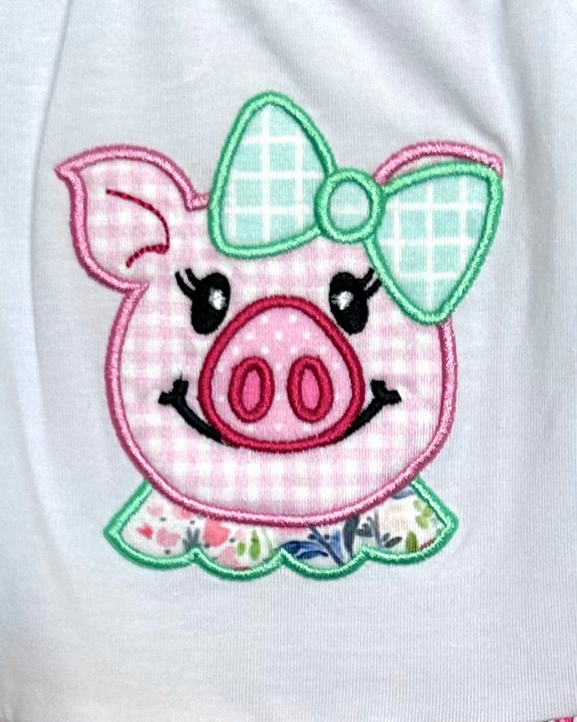 Mint Gingham and Pink Floral Pig