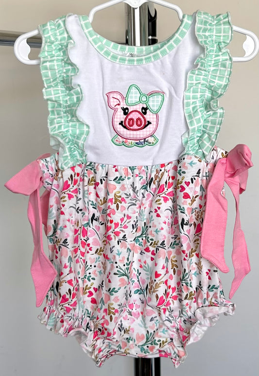 Mint Gingham and Pink Floral Pig