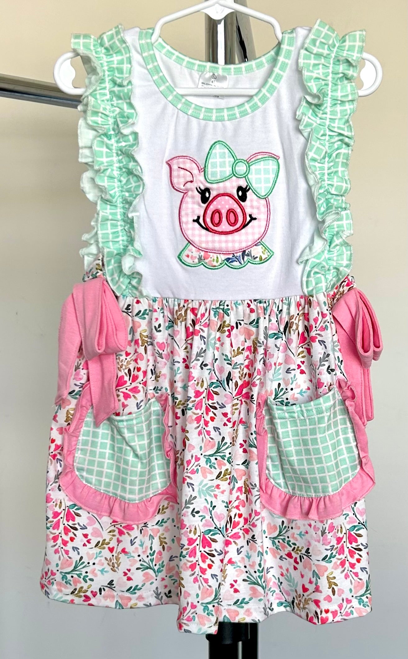 Mint Gingham and Pink Floral Pig
