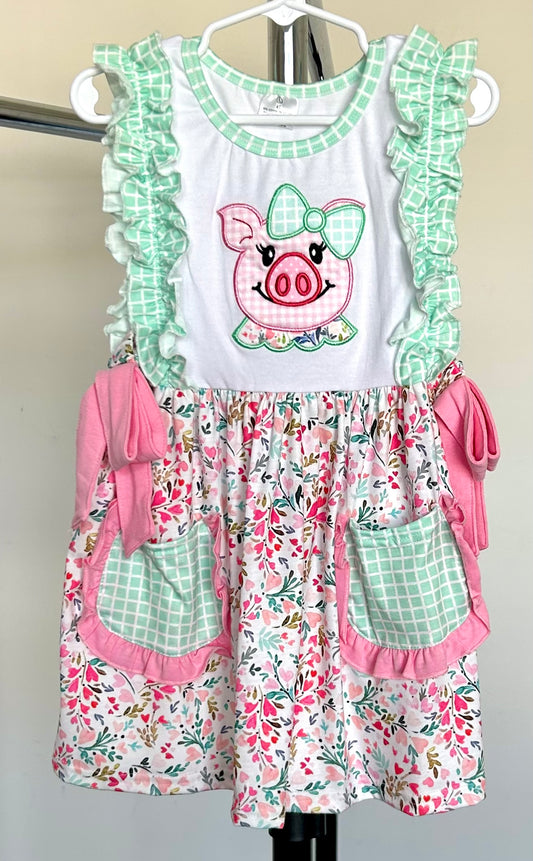 Mint Gingham and Pink Floral Pig