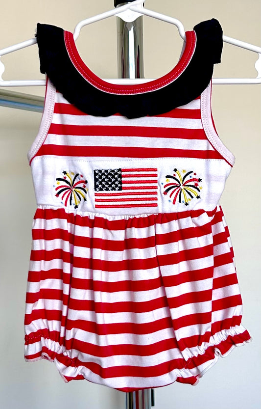 Red Stripes and Navy Neckline Fireworks and Flag Trio