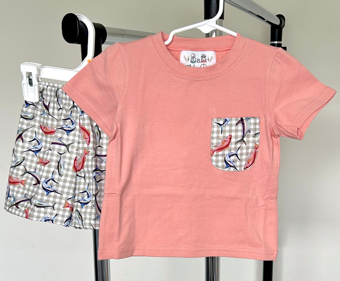 Dusty Peach and Khaki Gingham Fish