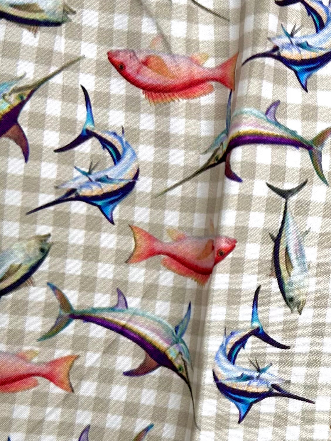 Dusty Peach and Khaki Gingham Fish