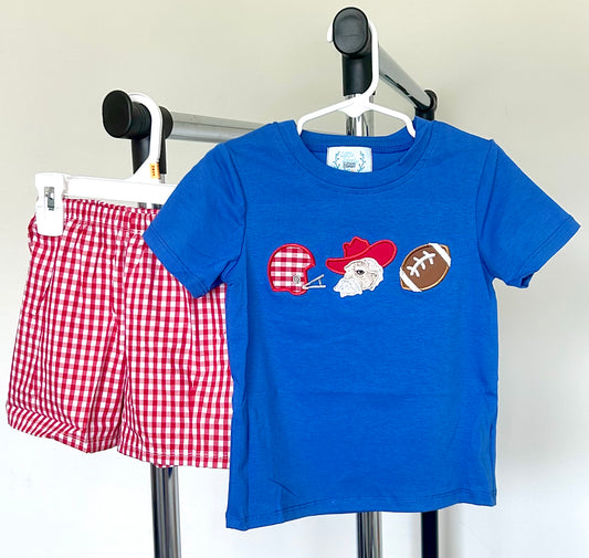 Royal and Red Gingham Helmet, Colonel, Football Trio
