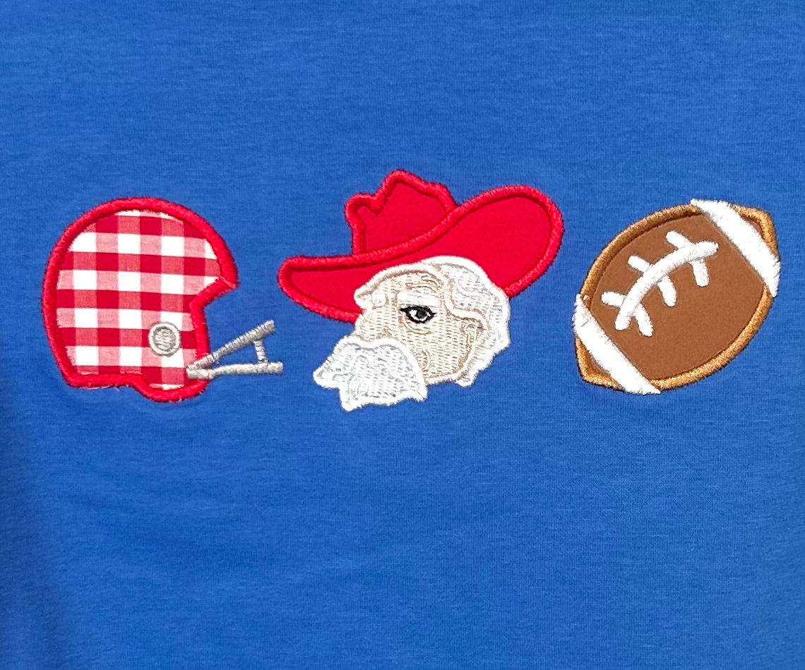 Royal and Red Gingham Helmet, Colonel, Football Trio