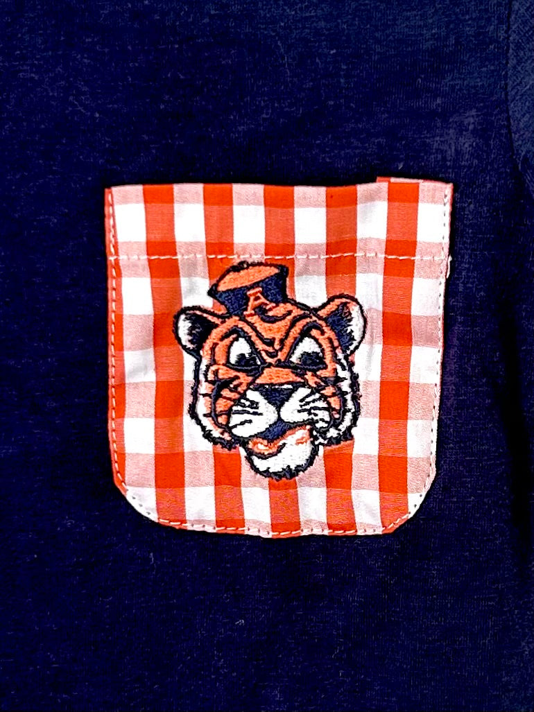 Navy and Orange Gingham with Tiger Pocket