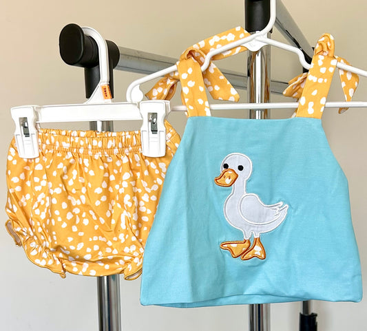 Turquoise and Yellow Dot White Duck