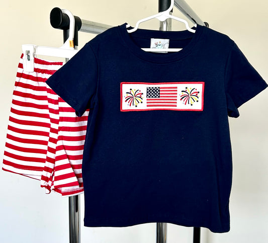Red Stripes and Navy Fireworks and Flag Trio