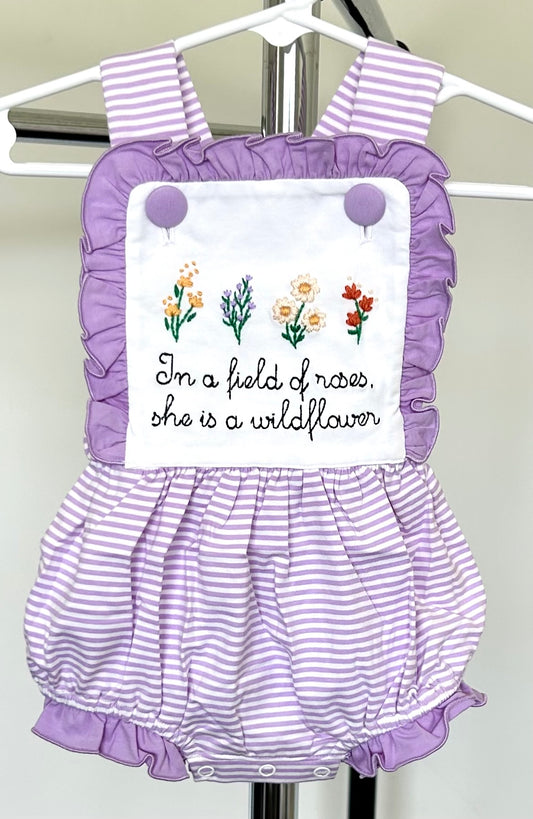 Purple Striped Roses and Wildflowers