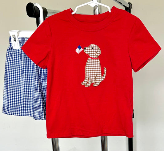 Blue Micro Gingham and Red Patriotic Pup Seersucker